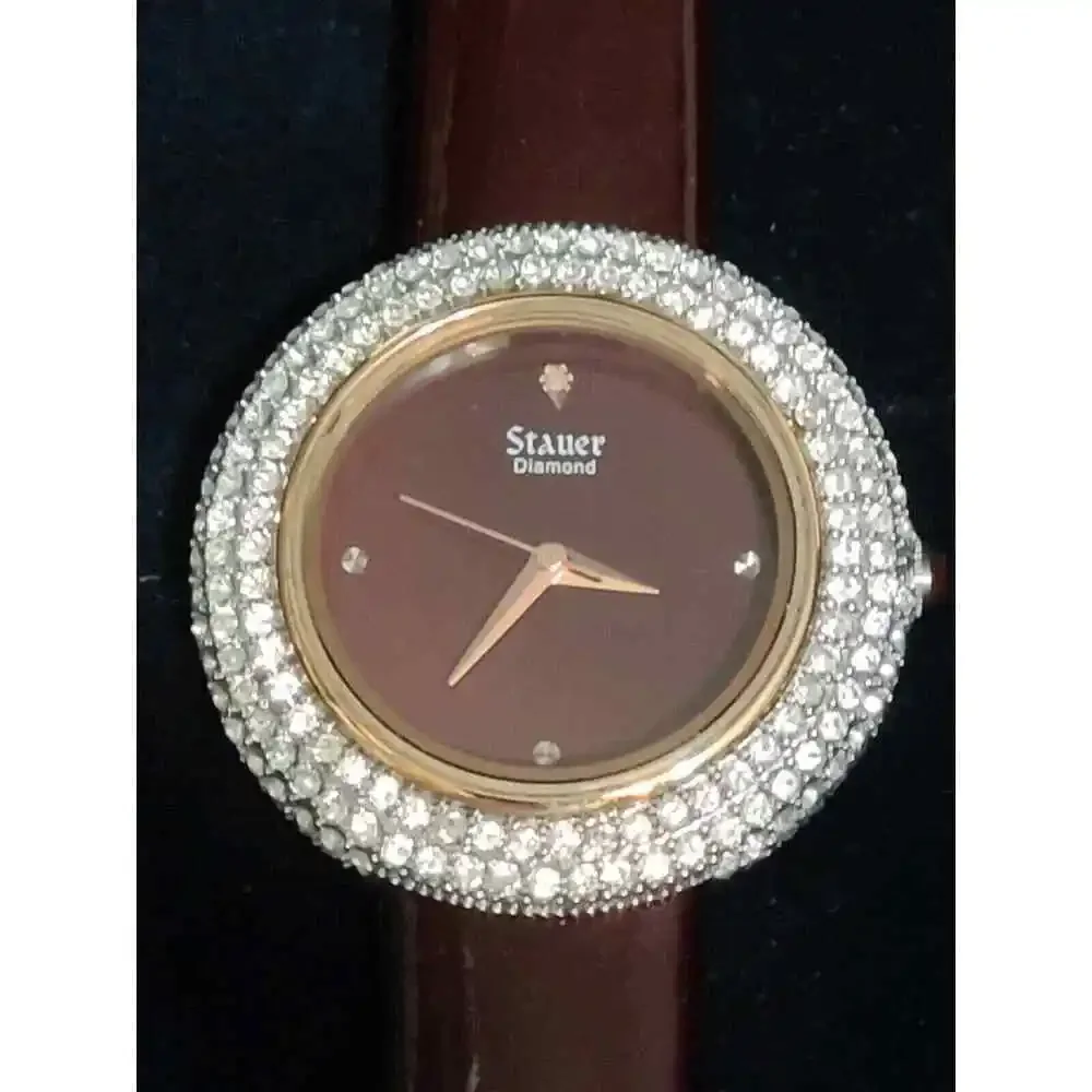 Stauer Women's Diamond Watch Brown Face Smooth Leather Wrist Band SR130BR NEW